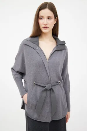 Grey Cashmere Knit Zip Sweater