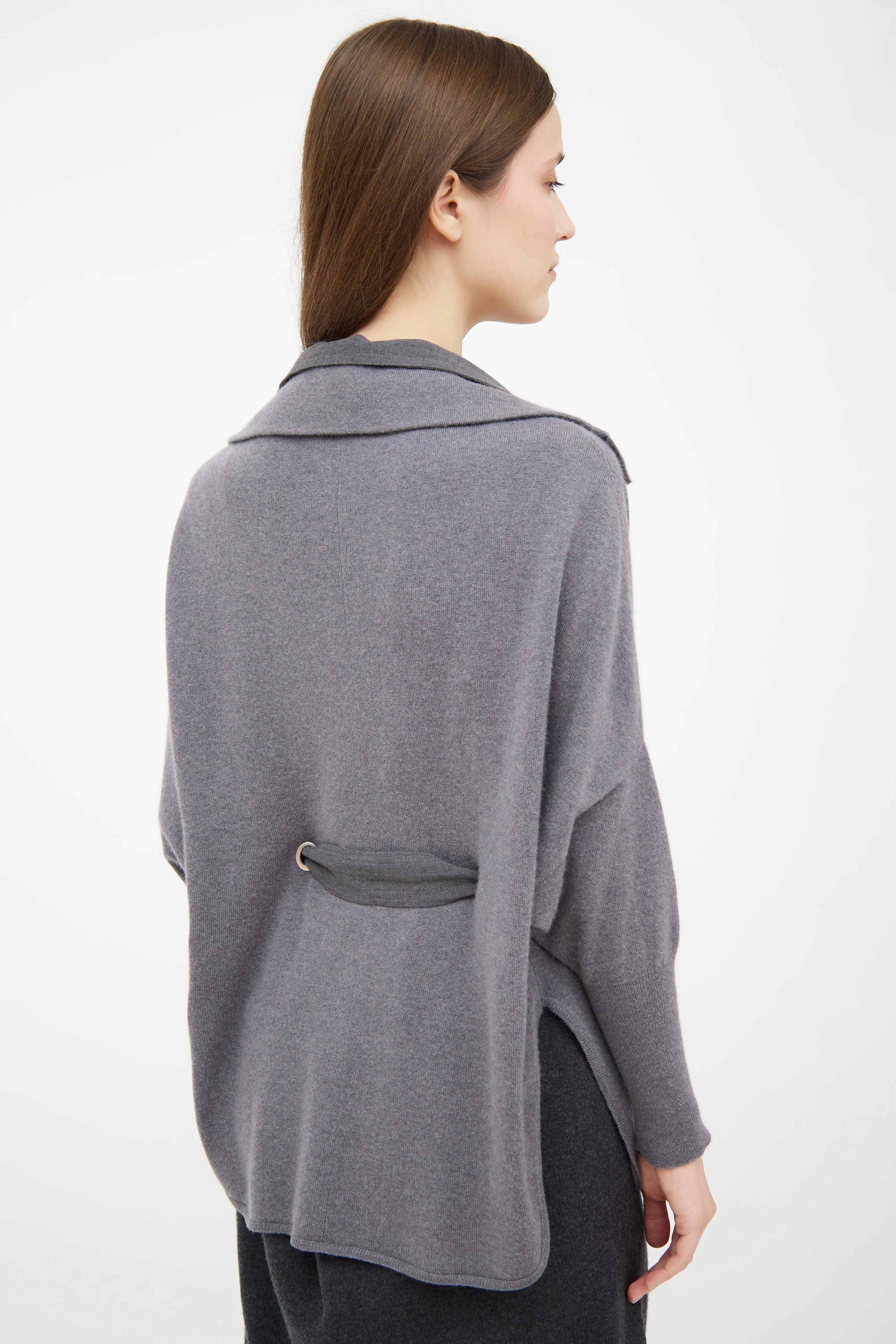 Grey Cashmere Knit Zip Sweater