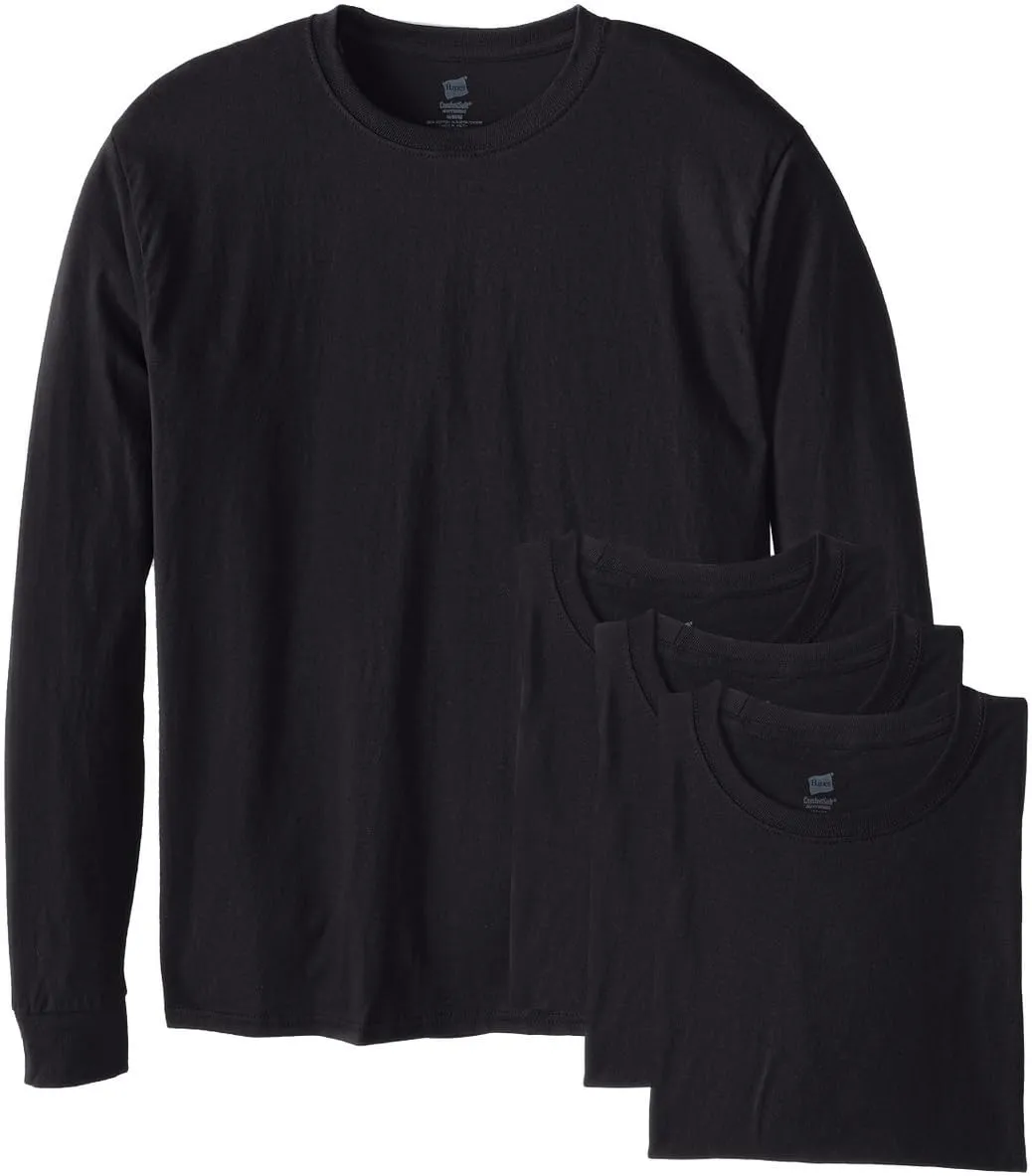 Hanes Essentials Men's Long Sleeve T-Shirt Pack, Men's Long Sleeve Tees, Crewneck Cotton T-Shirts, 4-Pack