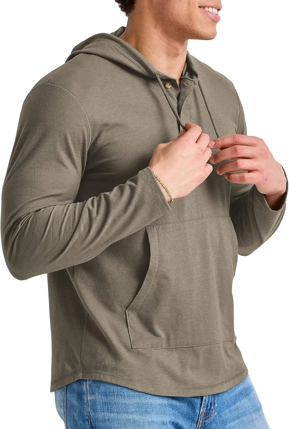 Hanes Men's Originals Tri-Blend Jersey Hoodie, T-Shirt Hoodie with Henley Collar