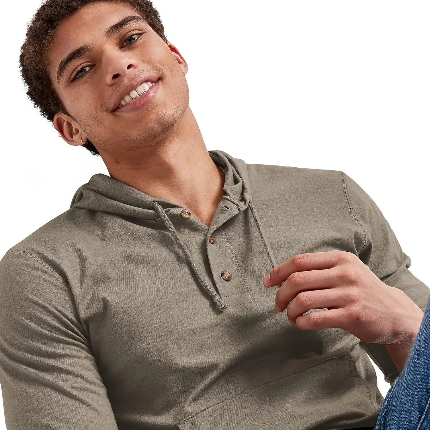 Hanes Men's Originals Tri-Blend Jersey Hoodie, T-Shirt Hoodie with Henley Collar