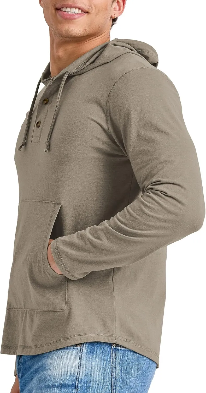 Hanes Men's Originals Tri-Blend Jersey Hoodie, T-Shirt Hoodie with Henley Collar