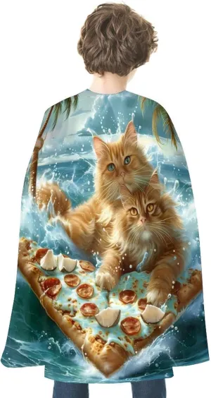 Hawaii Pizza Cat Halloween Cape Christmas Cloak Cosplay Costume Party Cape for Women Men