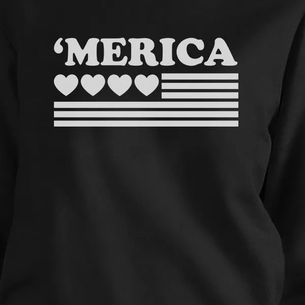 Heart 'Merica Cute American Flag Design Sweatshirt Black Round Neck
