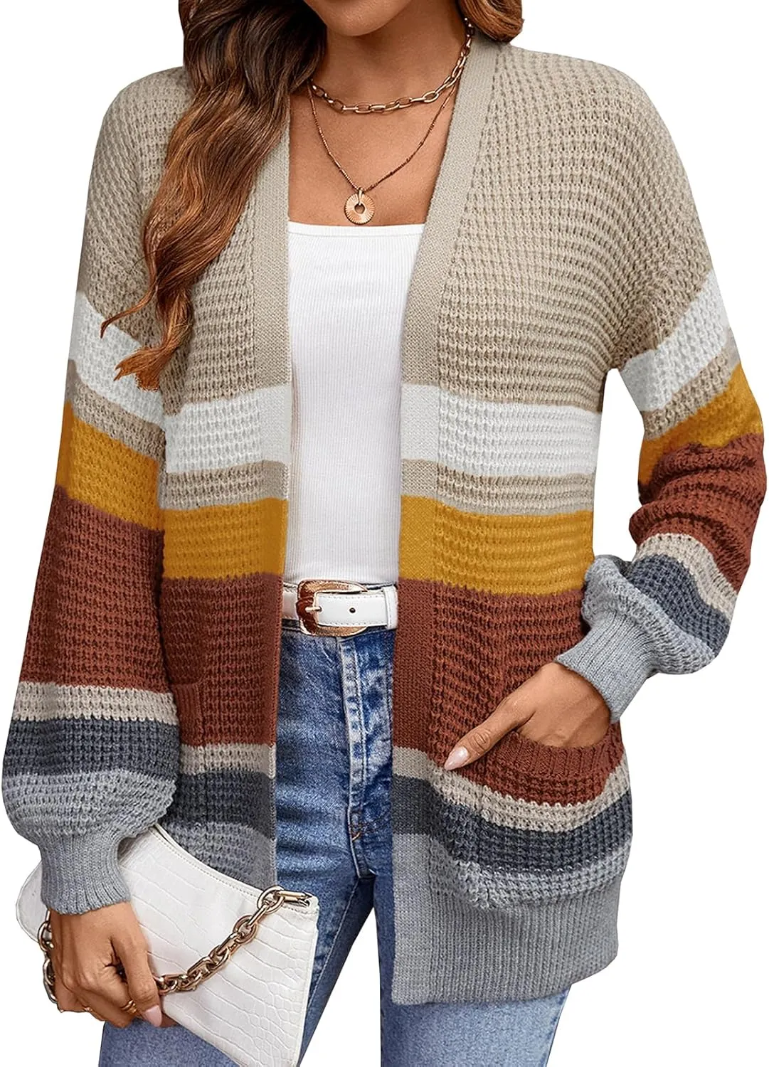 HELYO Women's Cardigan Sweater Casual Lightweight Fall Winter Open Front Soft Knit Cardigans Sweaters with Pockets 883