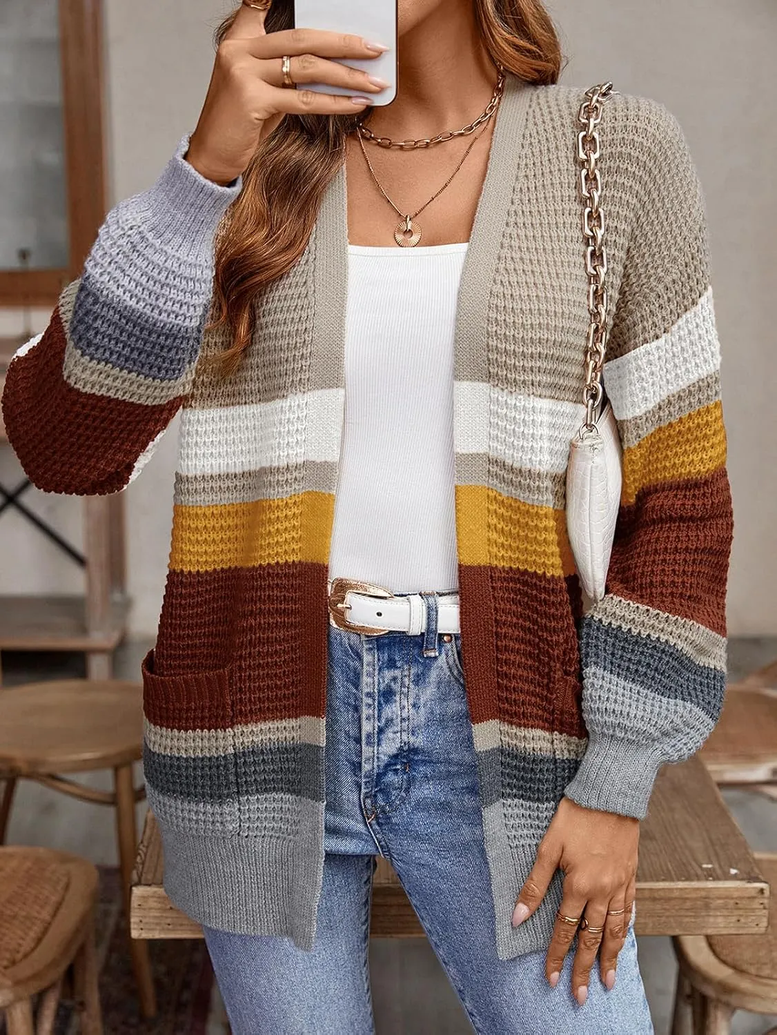 HELYO Women's Cardigan Sweater Casual Lightweight Fall Winter Open Front Soft Knit Cardigans Sweaters with Pockets 883