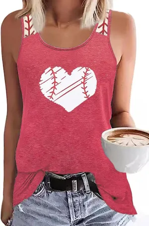 HEYO Baseball Mom Tank Tops Baseball Mama T Shirt Rub Some Dirt On It Letter Print Baseball Love Graphic Sleeveless Tee