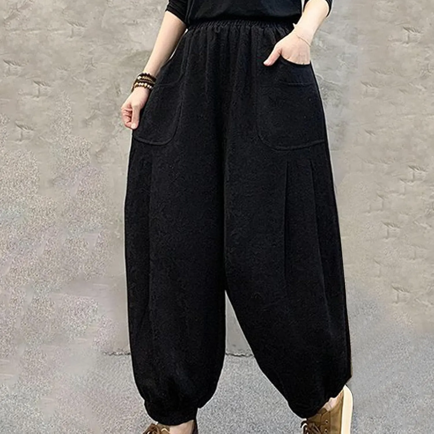 HGps8w Baggy Embroidered Harem Pants for Women Plus Size Casual Comfort Lounge Trousers with Pockets