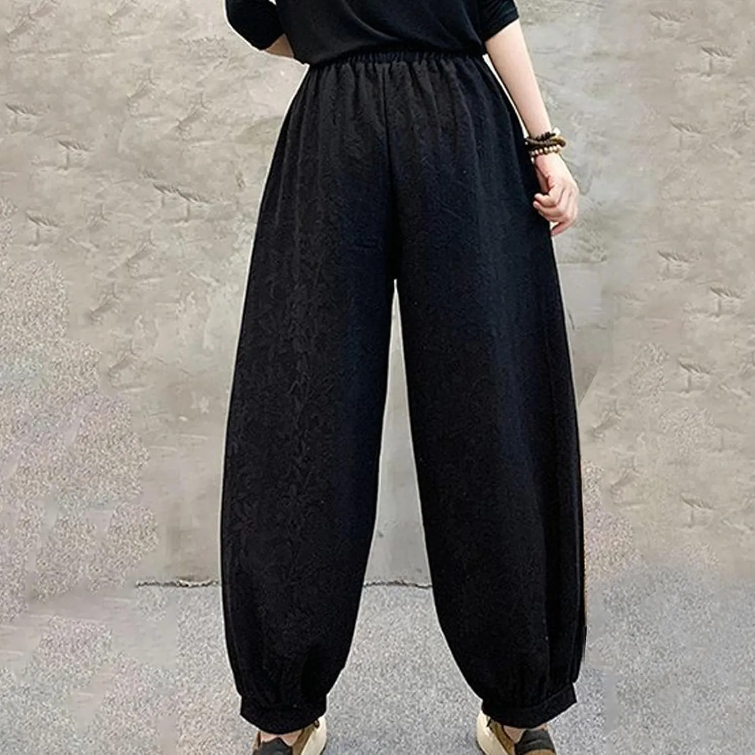 HGps8w Baggy Embroidered Harem Pants for Women Plus Size Casual Comfort Lounge Trousers with Pockets