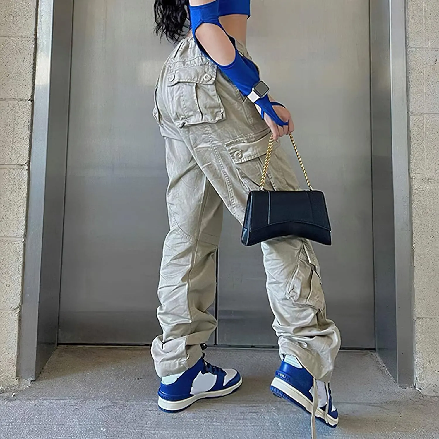 High Waisted Baggy Cargo Jeans for Women Y2K Wide Leg Loose Boyfriend Streetwear Trousers with Pockets Harajuku Grunge