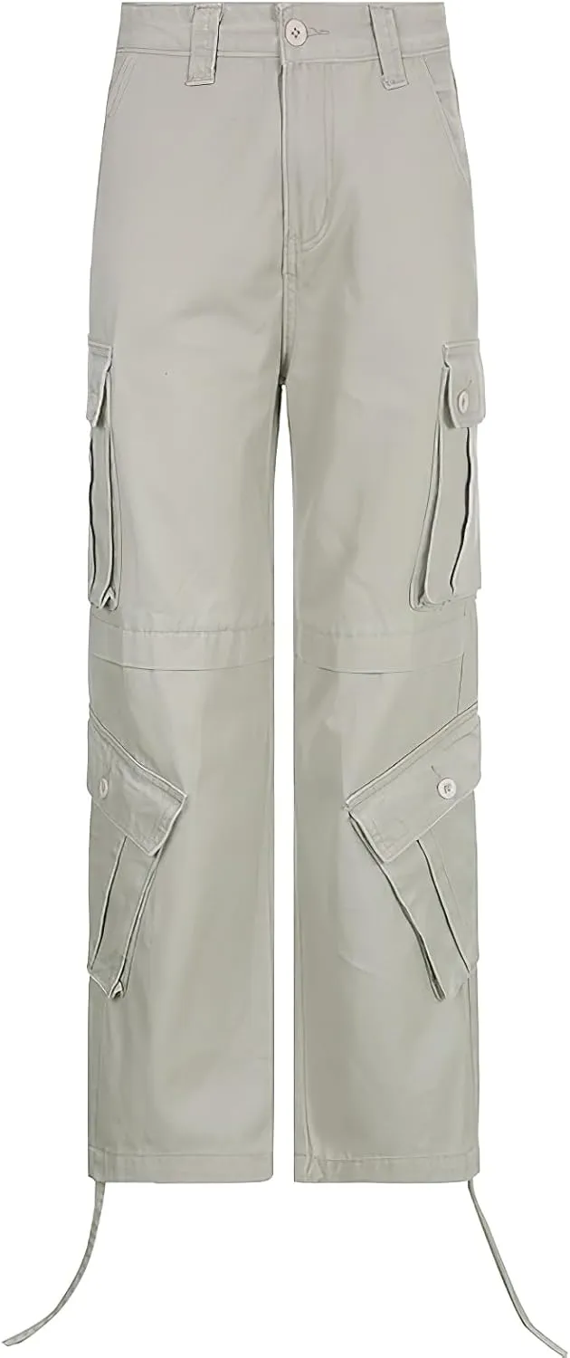 High Waisted Baggy Cargo Jeans for Women Y2K Wide Leg Loose Boyfriend Streetwear Trousers with Pockets Harajuku Grunge