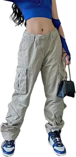 High Waisted Baggy Cargo Jeans for Women Y2K Wide Leg Loose Boyfriend Streetwear Trousers with Pockets Harajuku Grunge