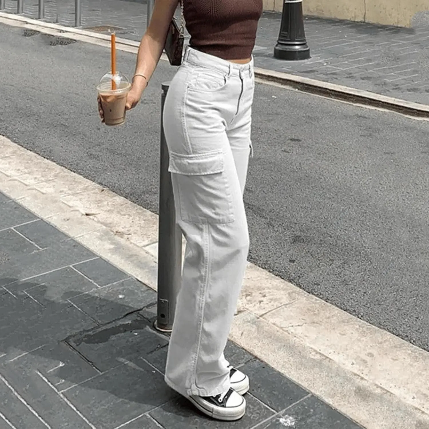 High Waisted Work Pants for Women Winter Cute Work Trousers with Pockets High Waisted Wide Leg
