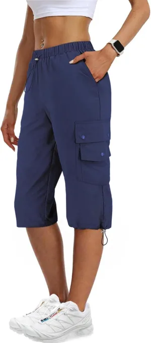 Hiking Capri Cargo Pants Women Baggy Low Rise Lightweight Summer Outdoor Casual Loose Style with 6 Pockets