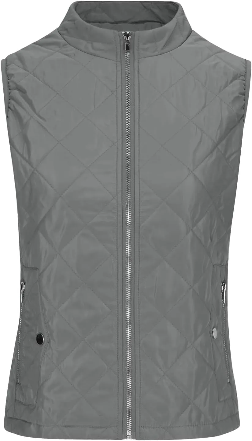 hlysgo Women's Quilted Vest, Stand Collar Lightweight Zip Pockets Padded Gilet Sleeveless Zipper Coat Jacket Outwear