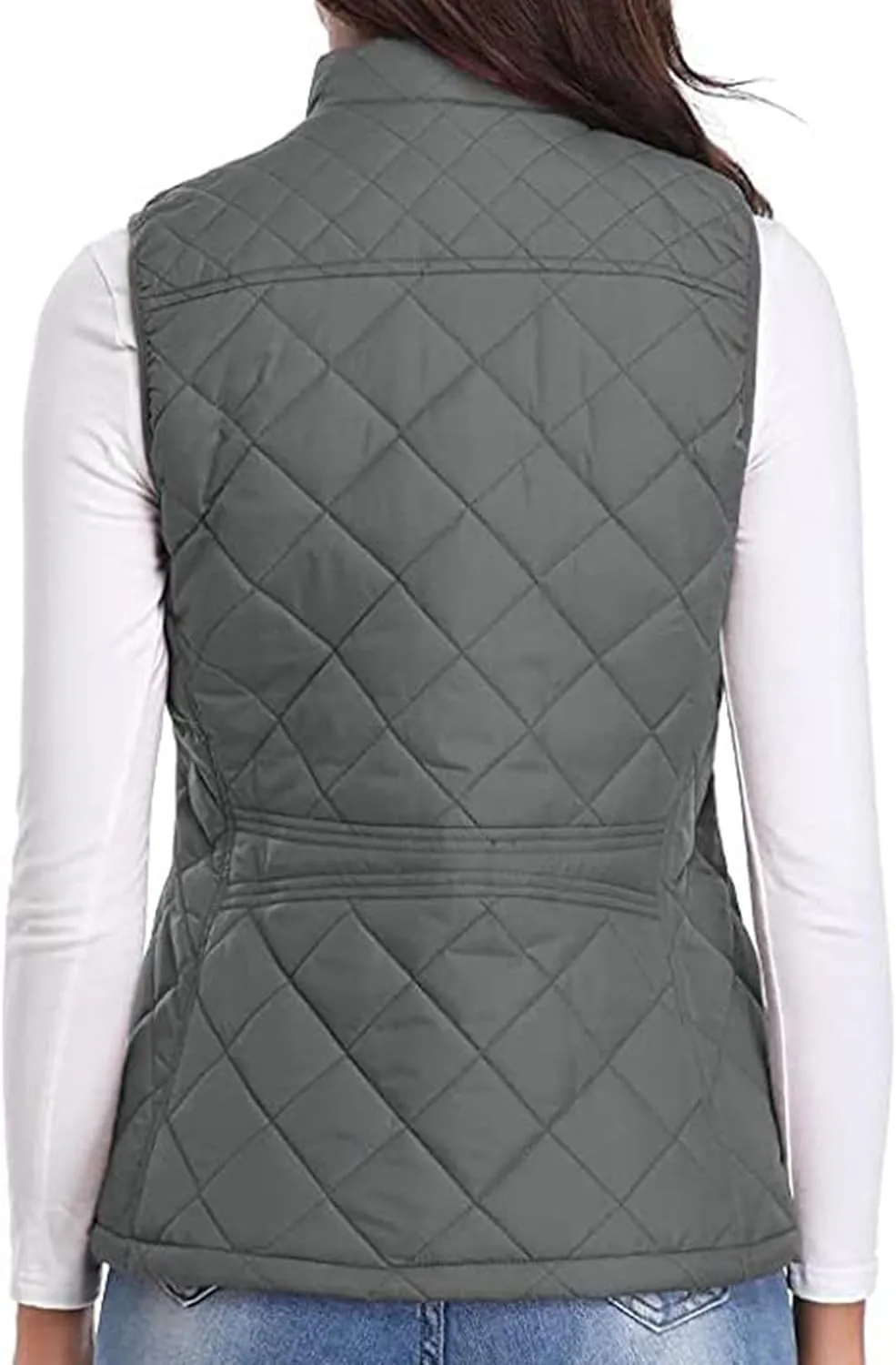 hlysgo Women's Quilted Vest, Stand Collar Lightweight Zip Pockets Padded Gilet Sleeveless Zipper Coat Jacket Outwear