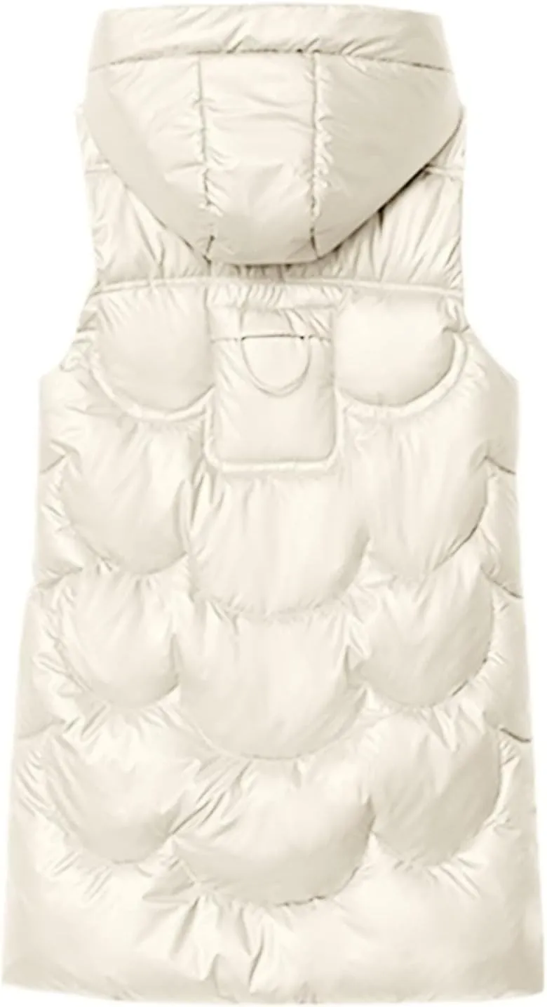 hlysgo Womens Winter Puffer Vest with Hood Sleeveless Hooded Full Zipper Thicken Long Jacket Slim Warm Padded Coats