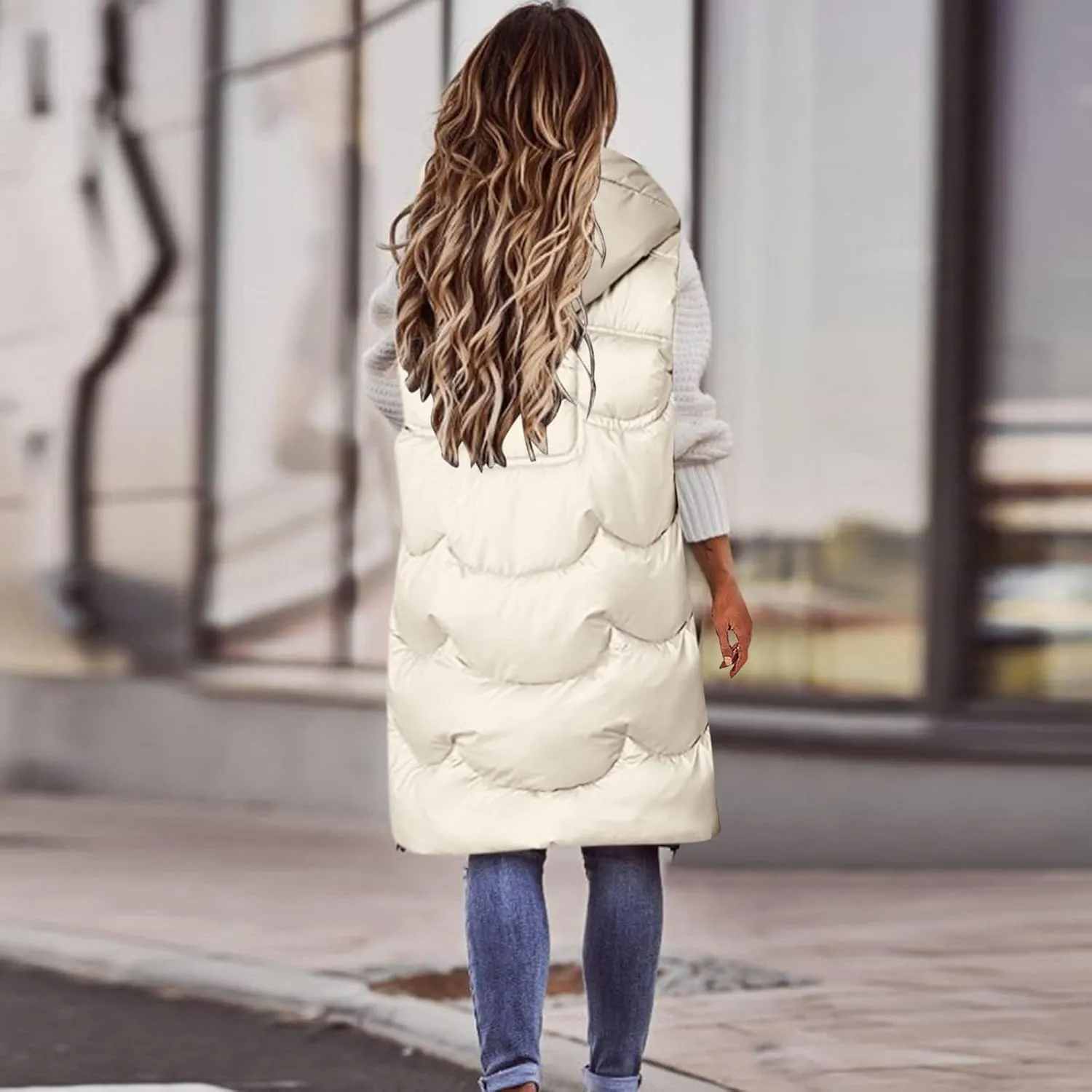 hlysgo Womens Winter Puffer Vest with Hood Sleeveless Hooded Full Zipper Thicken Long Jacket Slim Warm Padded Coats