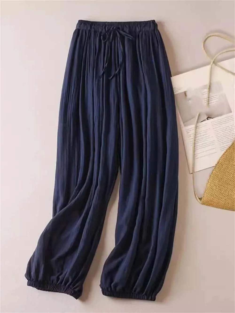 Hndudnff Women Pleated Elastic Hem Draped Harem Pants Summer Casual Loose Wide Leg Trousers
