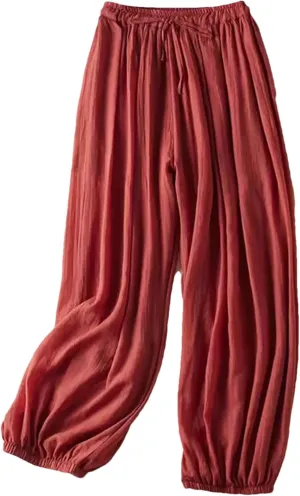 Hndudnff Women Pleated Elastic Hem Draped Harem Pants Summer Casual Loose Wide Leg Trousers