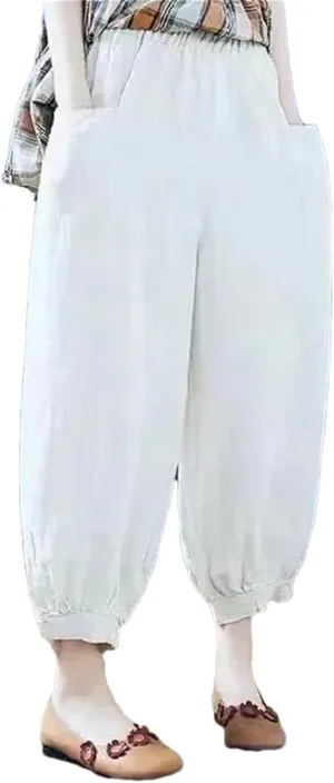 Hndudnff Women Summer Ankle-Length Pants Casual Loose Pocket Elastic Waist Harem Pants with Pockets