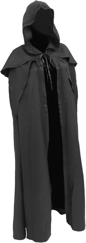 Homoyoyo Black Vintage Gothic Hooded Robe Cloak for Halloween Cosplay Costume Long Cape Halloween Party Supplies and Accessories
