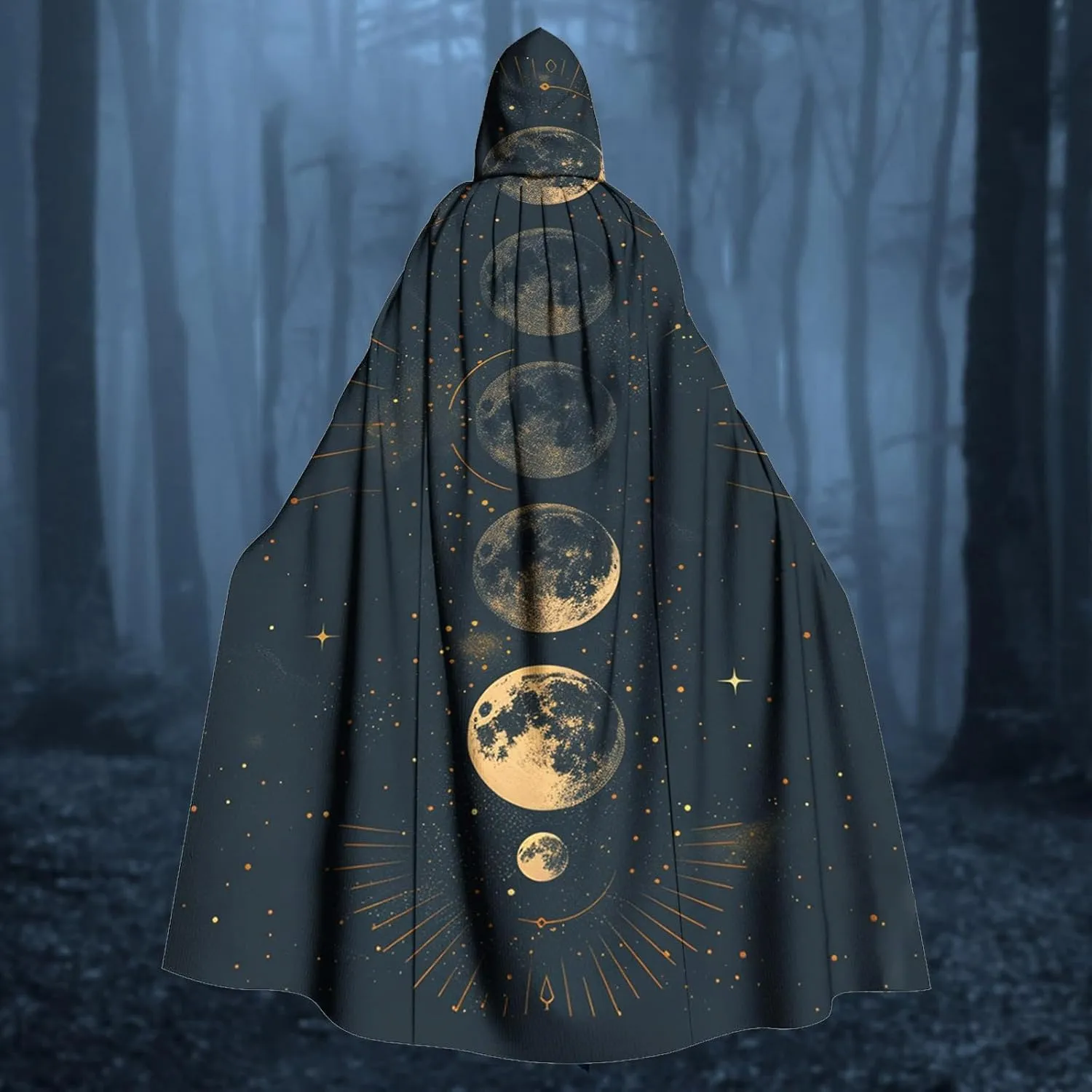 Hooded Cloak Cape with Hood Women Men Moon Butterfly Cape Wizard Witch Cloak Halloween Cosplay Costumes