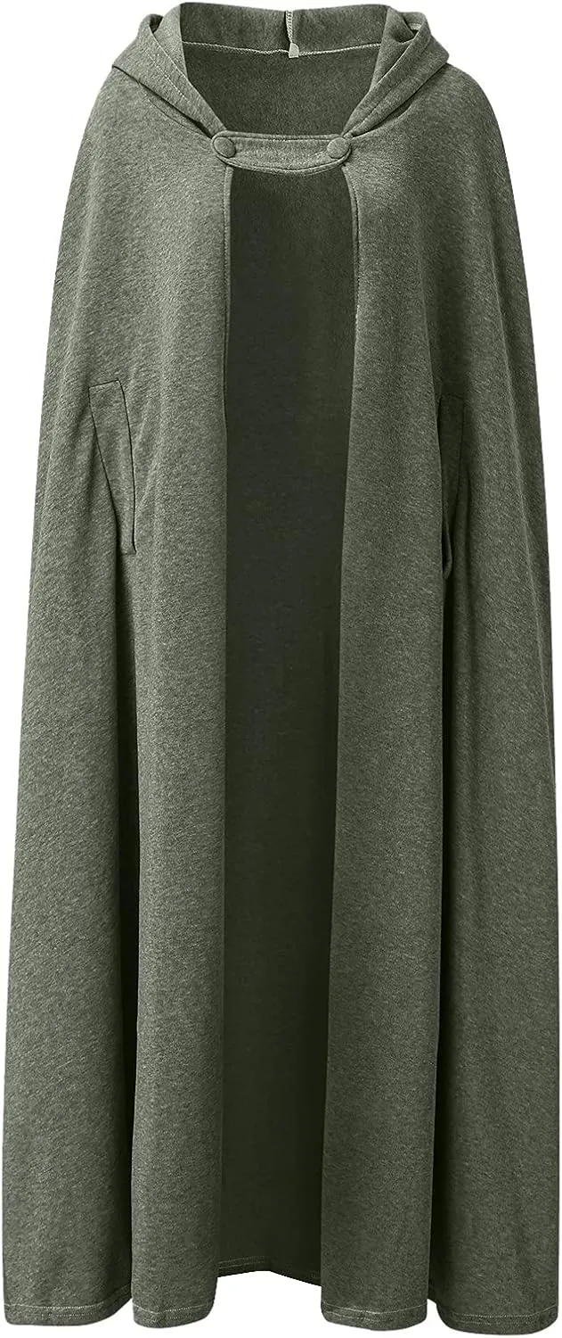 Hooded Cloak Hooded Long Women Cape Winter Vintage Overcoat Fashion Button Cloak Woolen Coat