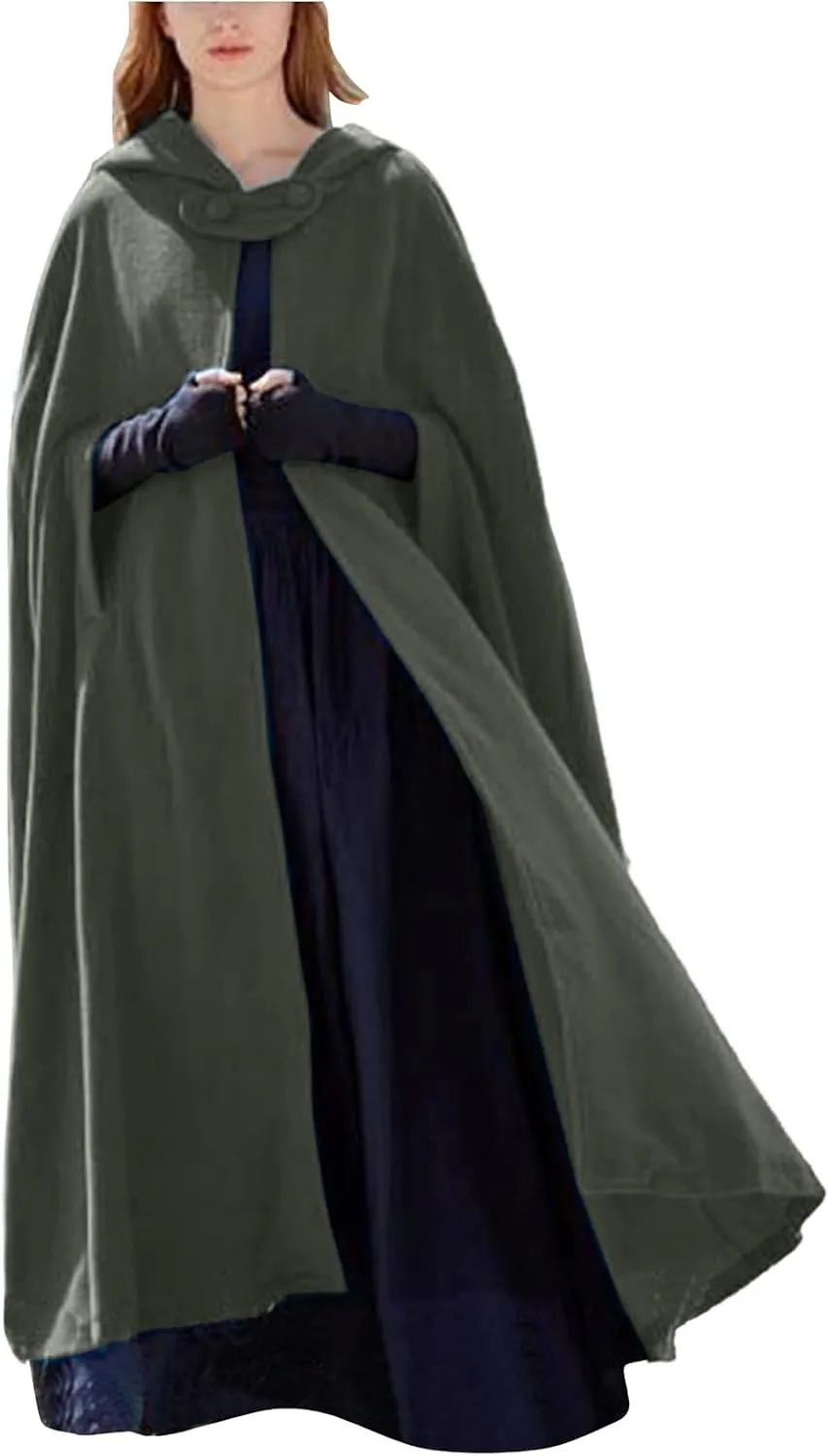 Hooded Cloak Hooded Long Women Cape Winter Vintage Overcoat Fashion Button Cloak Woolen Coat
