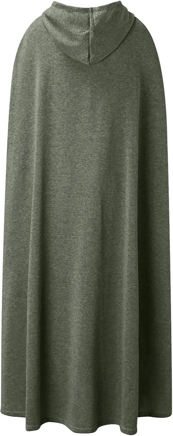 Hooded Cloak Hooded Long Women Cape Winter Vintage Overcoat Fashion Button Cloak Woolen Coat