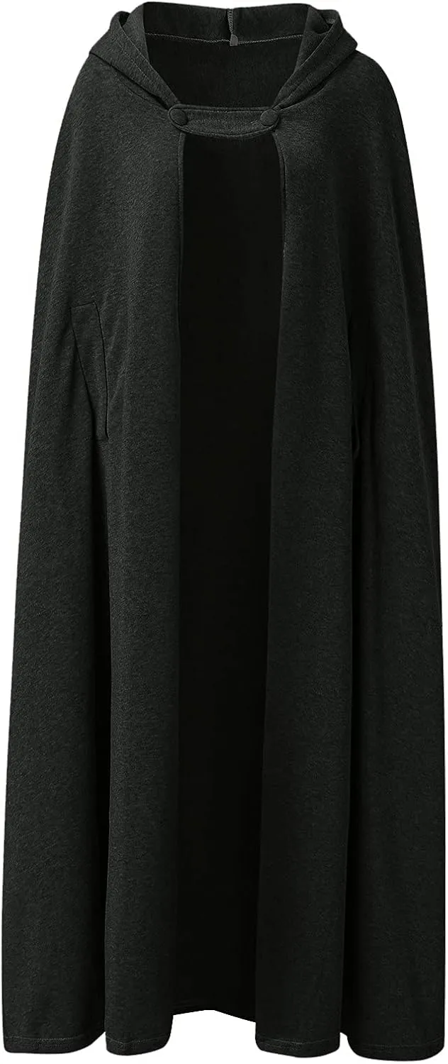 Hooded Cloak Hooded Long Women Cape Winter Vintage Overcoat Fashion Button Cloak Woolen Coat