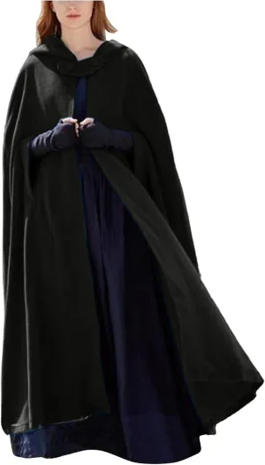 Hooded Cloak Hooded Long Women Cape Winter Vintage Overcoat Fashion Button Cloak Woolen Coat