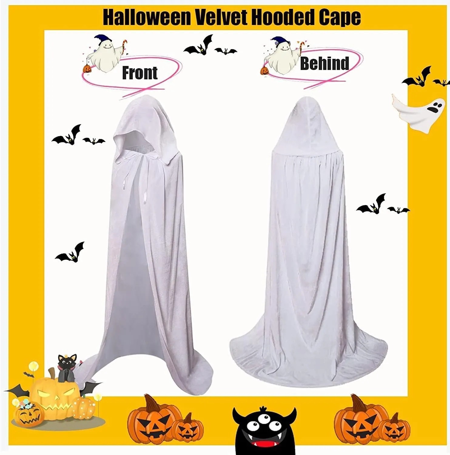 Hooded Cloak Long Velvet Cape for Adult Christmas Halloween Cloak Costumes Hooded Cape Masquerade Dress Up 55inch