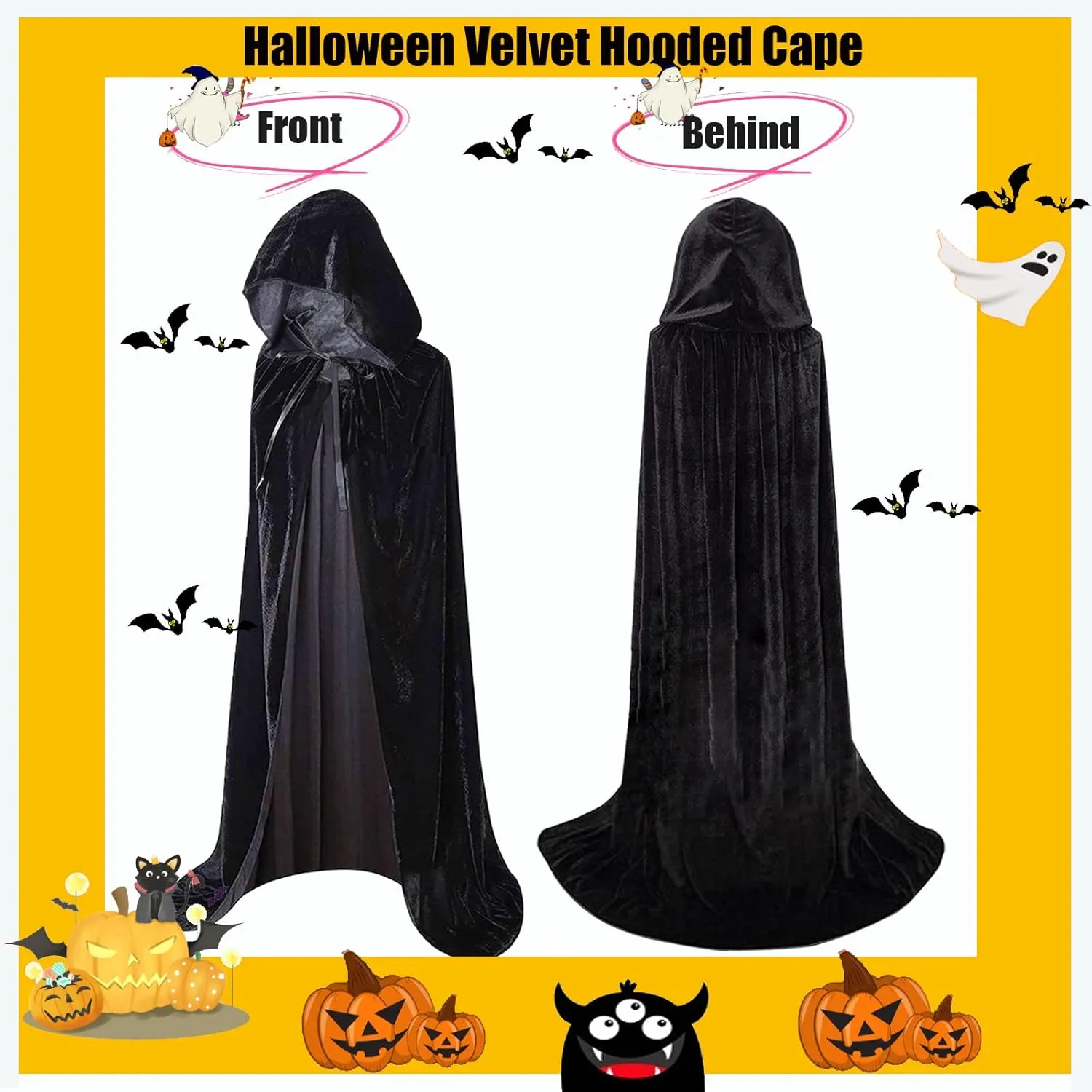 Hooded Cloak Long Velvet Cape for Christmas Halloween Cloak Costumes Hooded Cape Masquerade Dress Up