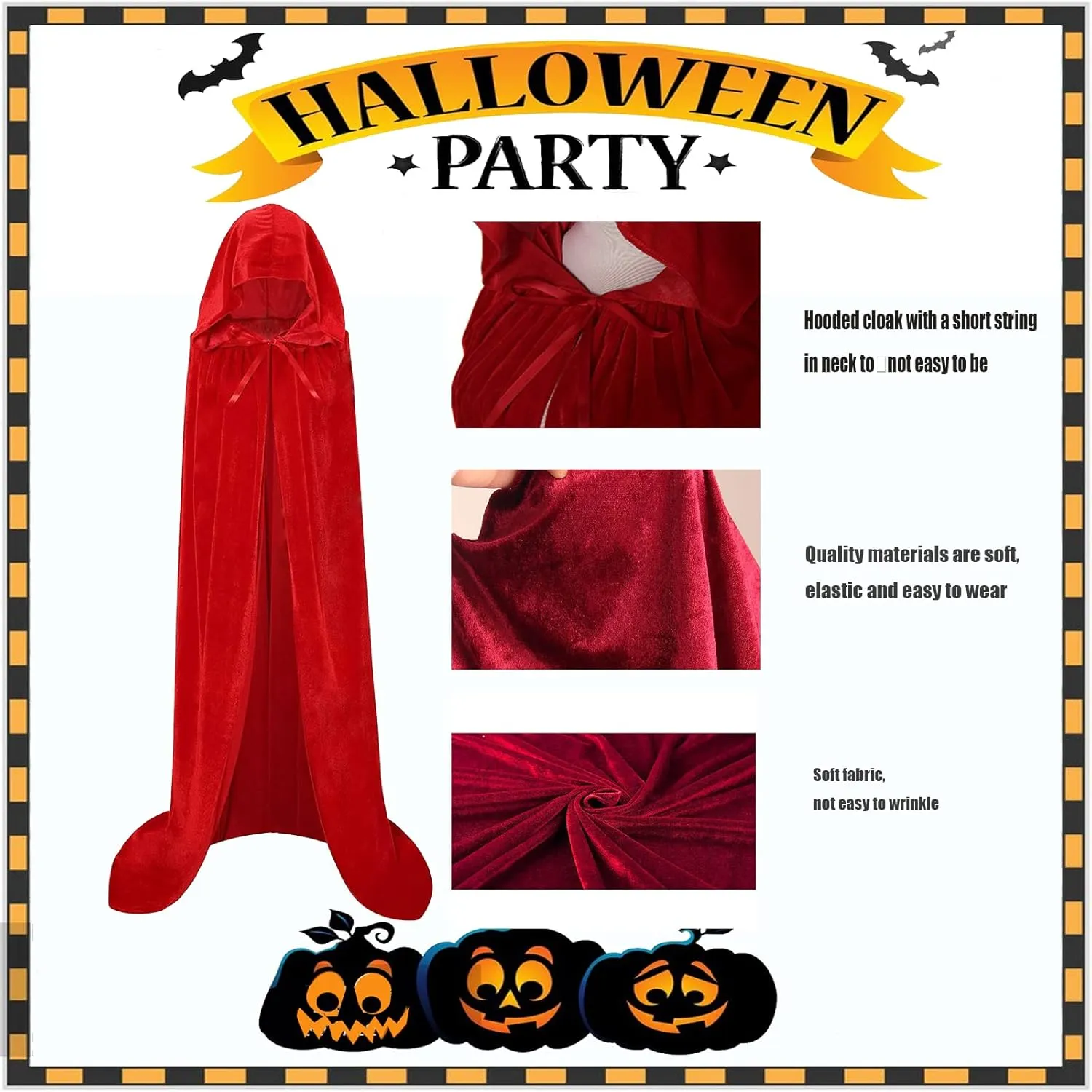Hooded Cloak Long Velvet Cape for Christmas Halloween Cloak Costumes Hooded Cape Masquerade Dress Up
