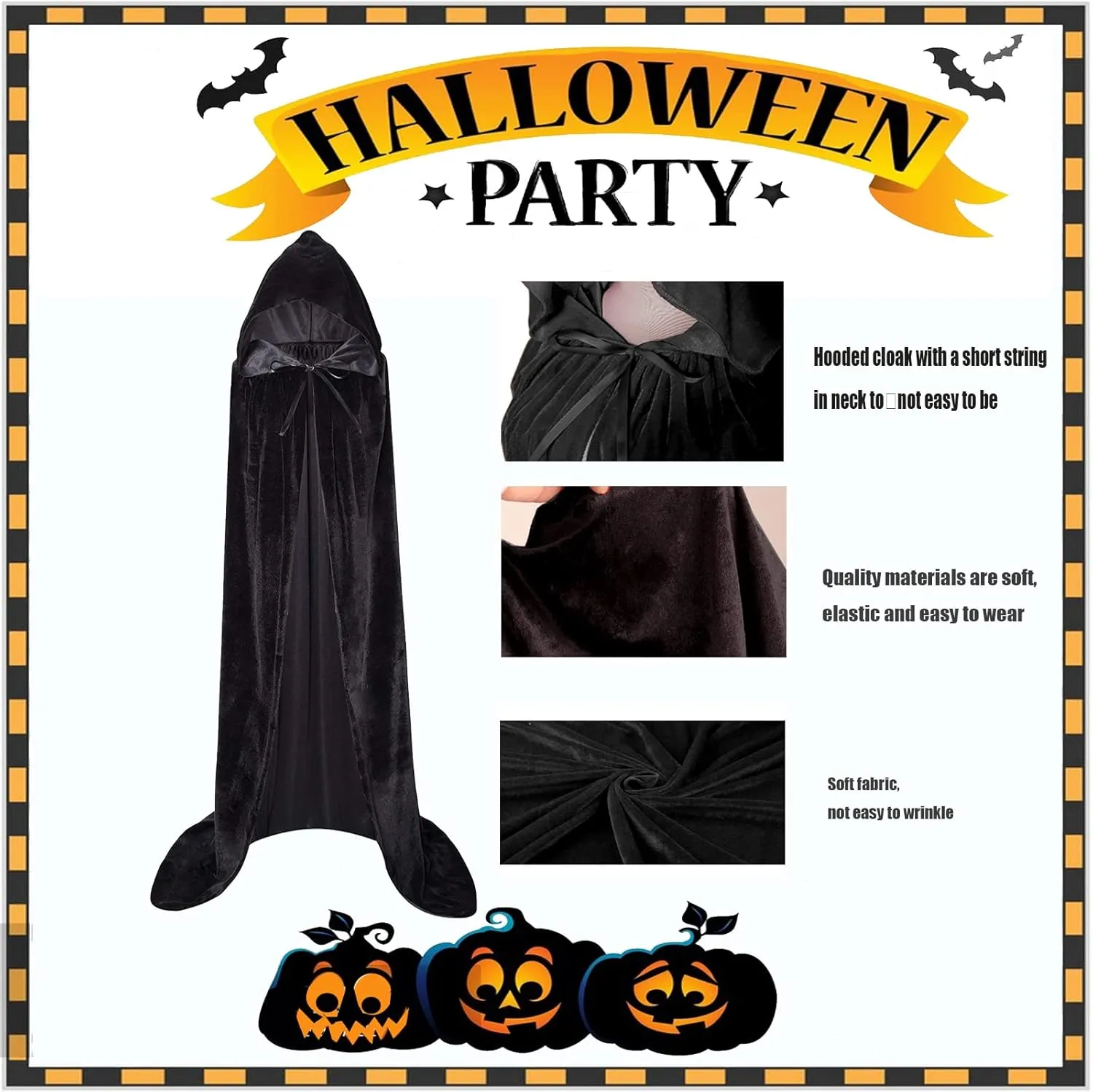 Hooded Cloak Long Velvet Cape for Christmas Halloween Cloak Costumes Hooded Cape Masquerade Dress Up