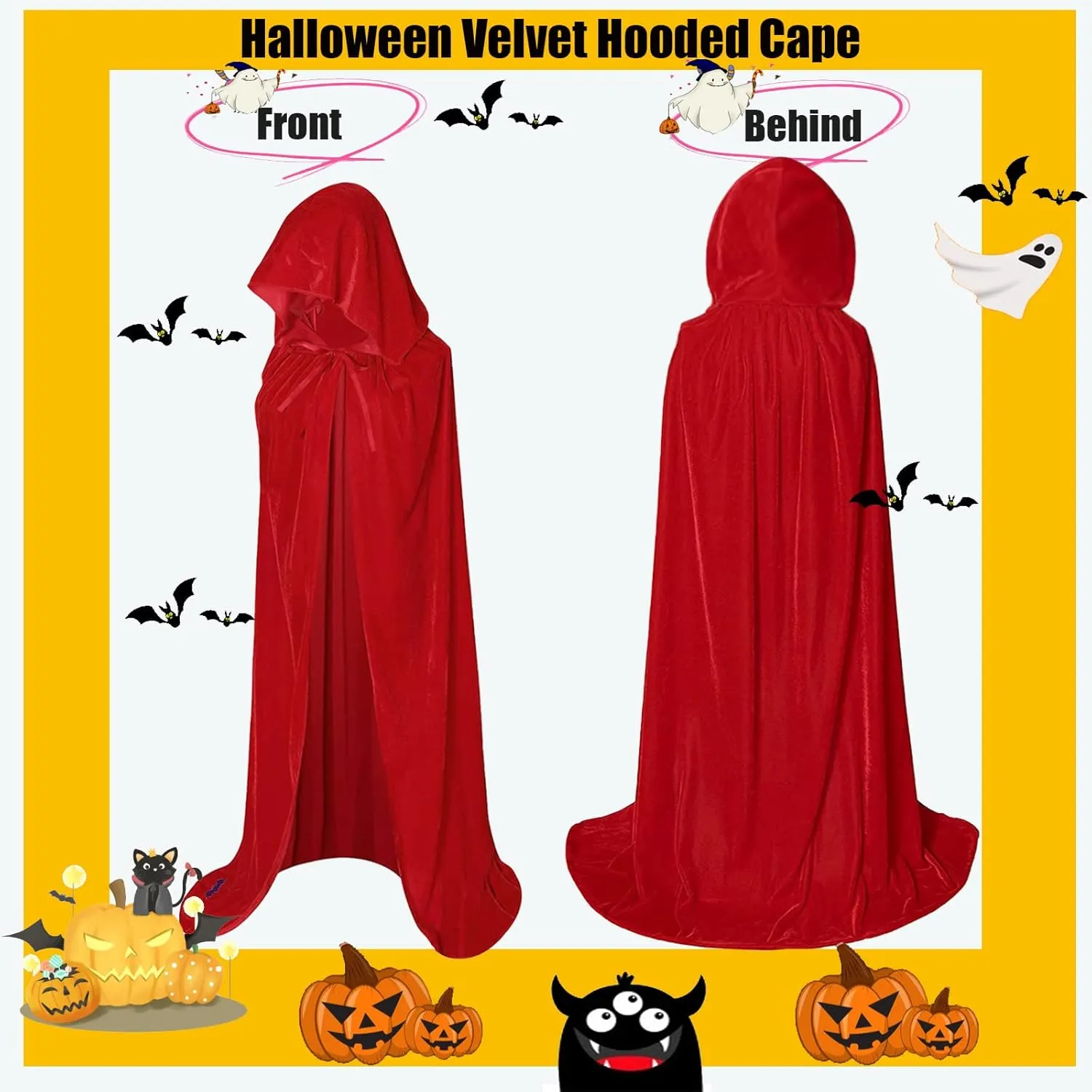 Hooded Cloak Long Velvet Cape for Christmas Halloween Cloak Costumes Hooded Cape Masquerade Dress Up
