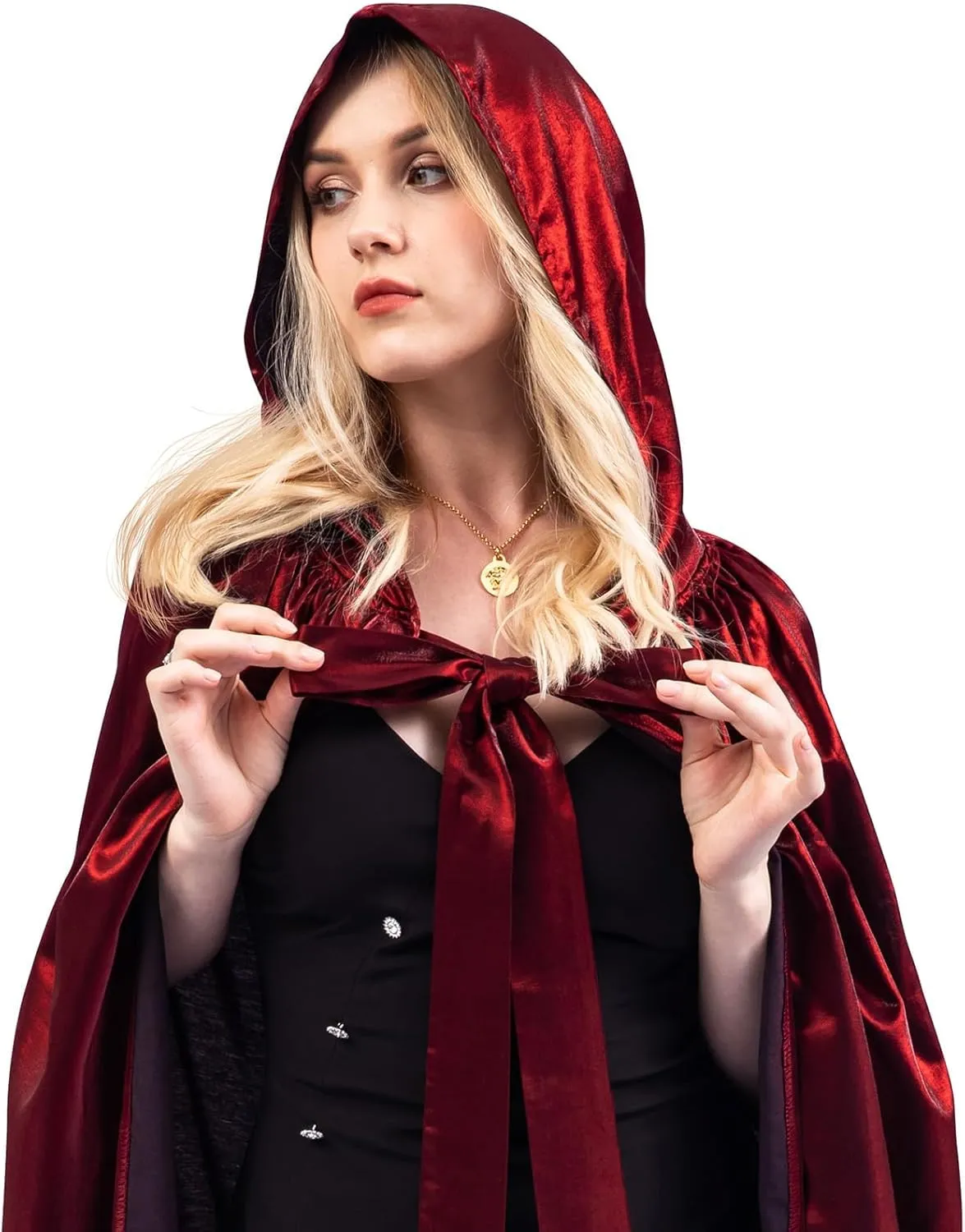 Hooded Robe Cape Cosplay Costume Adult, Halloween Steampunk Medieval Vampire Costume, Women's Cape Cloak