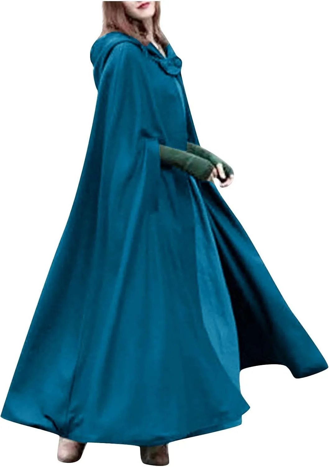 Hooded Wool Blend Cloak Cape Poncho Women's Hooded Maxi Cloak Coat Winter Warm Long Cloak Cosplay Costumes Outerwear