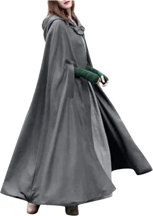Hooded Wool Blend Cloak Cape Poncho Women's Hooded Maxi Cloak Coat Winter Warm Long Cloak Cosplay Costumes Outerwear