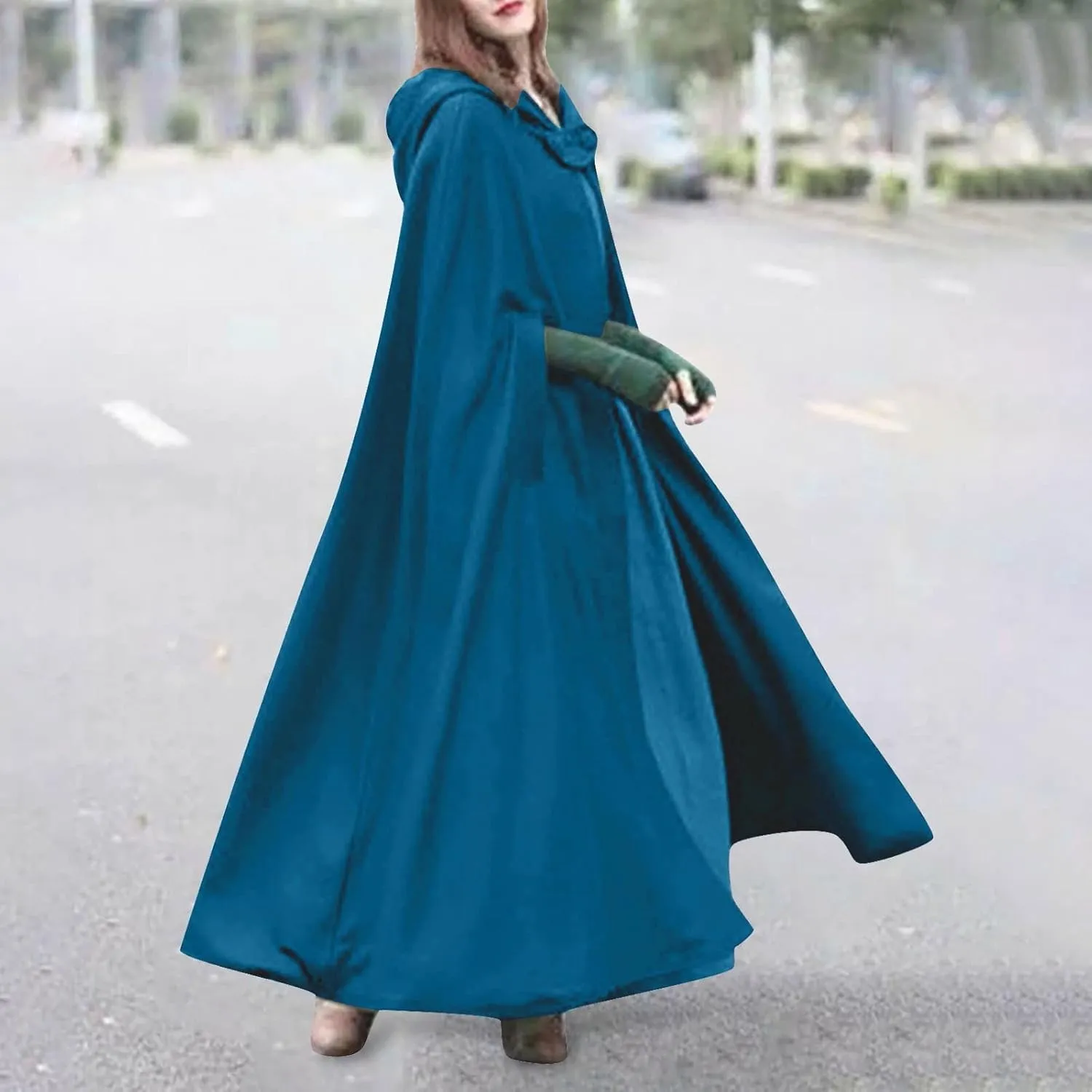 Hooded Wool Blend Cloak Cape Poncho Women's Hooded Maxi Cloak Coat Winter Warm Long Cloak Cosplay Costumes Outerwear