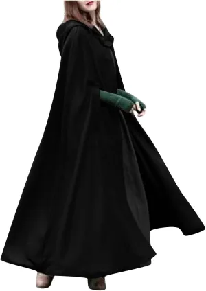 Hooded Wool Blend Cloak Cape Poncho Women's Hooded Maxi Cloak Coat Winter Warm Long Cloak Cosplay Costumes Outerwear