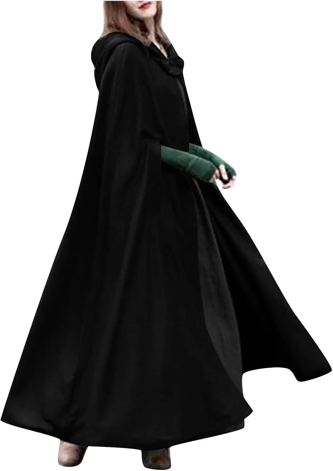 Hooded Wool Blend Cloak Cape Poncho Women's Hooded Maxi Cloak Coat Winter Warm Long Cloak Cosplay Costumes Outerwear