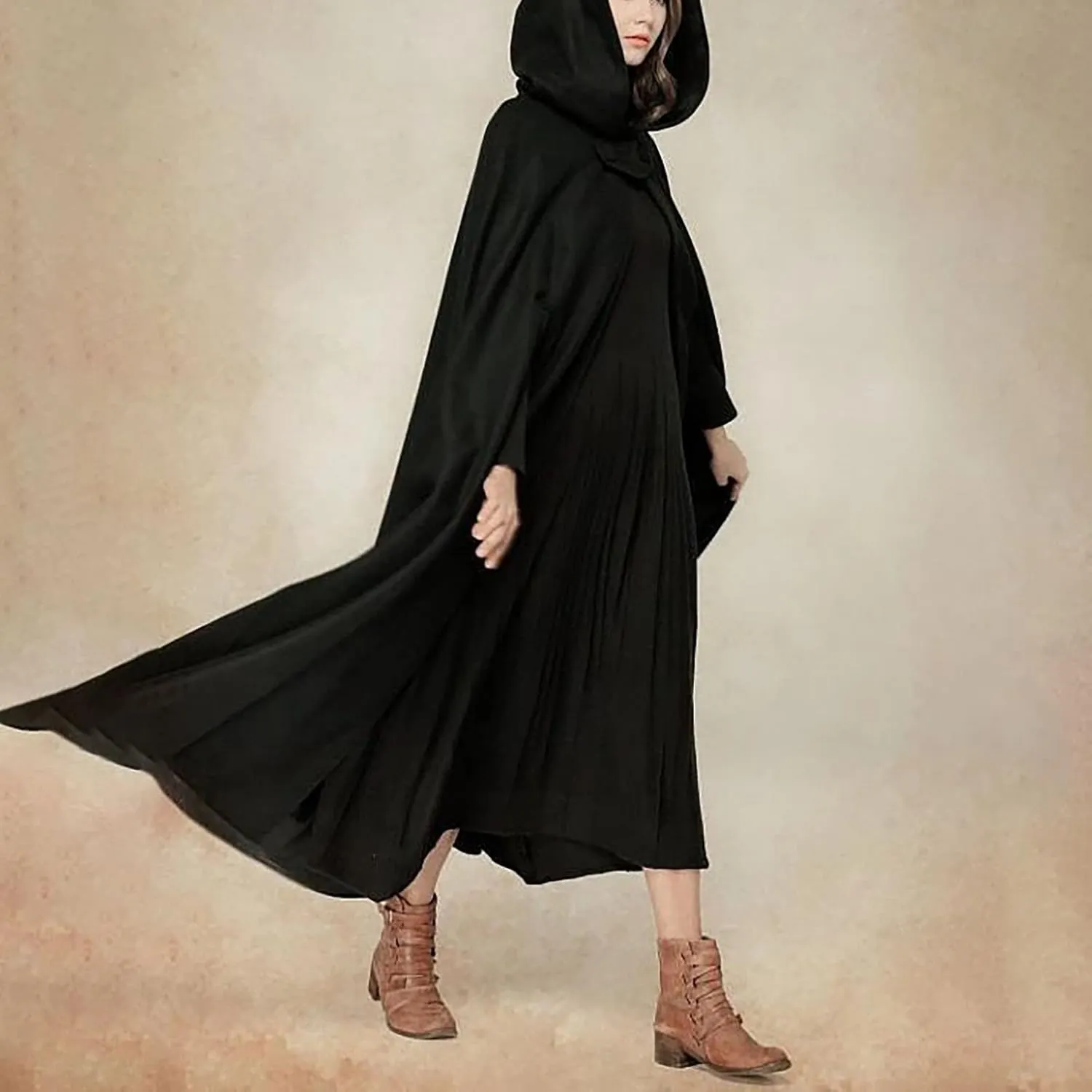 Hooded Wool Blend Cloak Cape Poncho Women's Hooded Maxi Cloak Coat Winter Warm Long Cloak Cosplay Costumes Outerwear