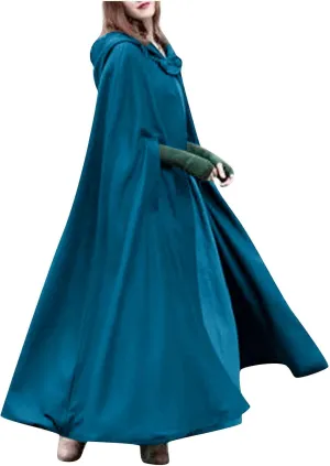 Hooded Wool Blend Cloak Cape Poncho Women's Hooded Maxi Cloak Coat Winter Warm Long Cloak Cosplay Costumes Outerwear