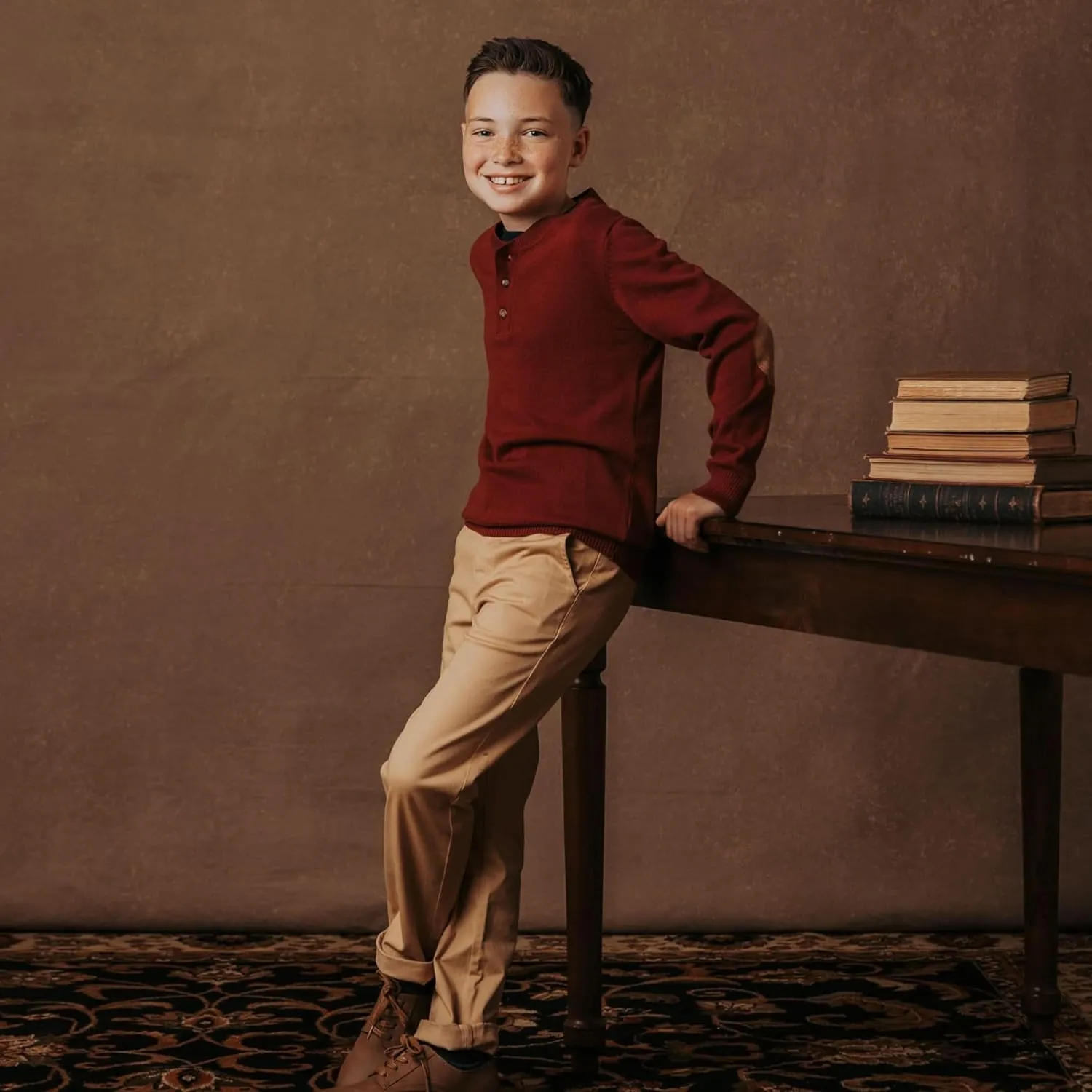 Hope & Henry Boys' Long Sleeve Henley Pullover Sweater