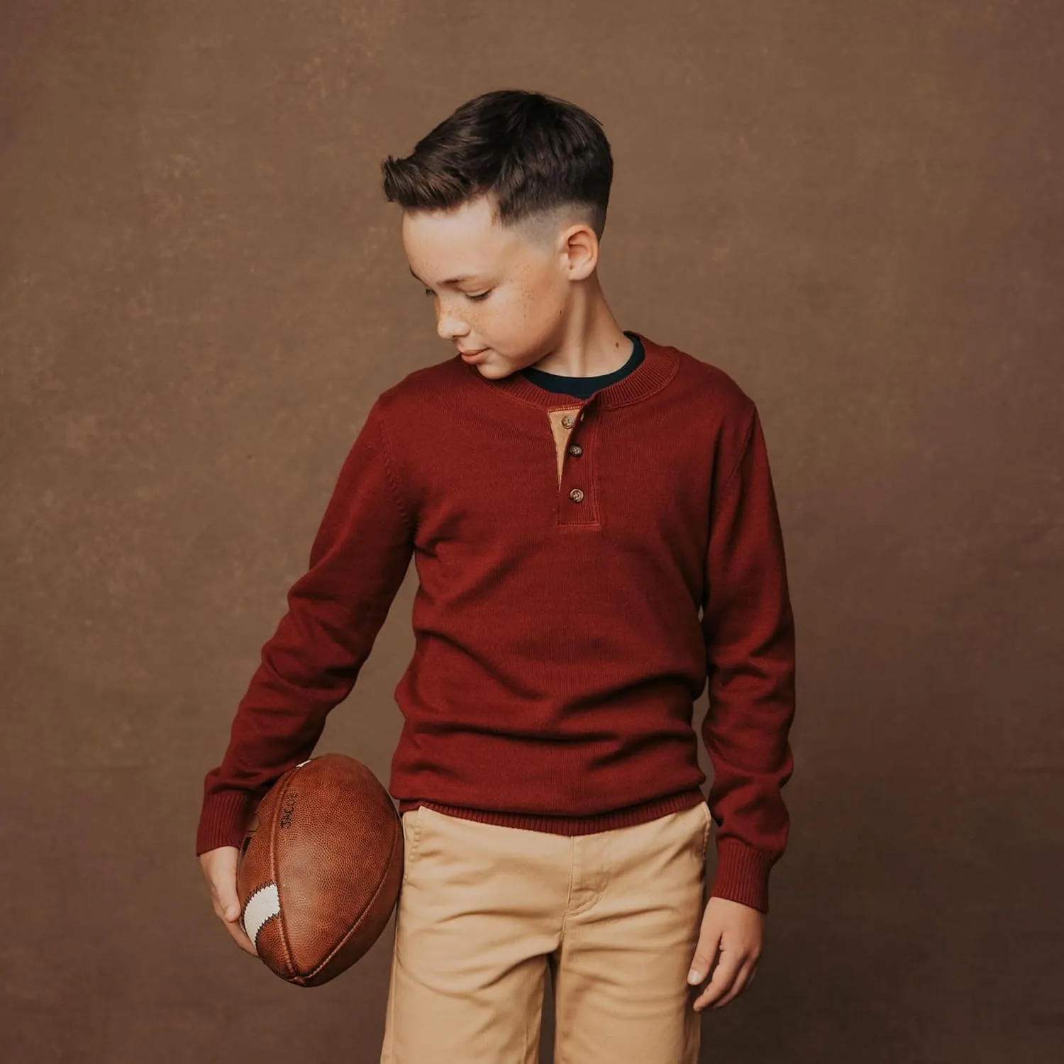 Hope & Henry Boys' Long Sleeve Henley Pullover Sweater