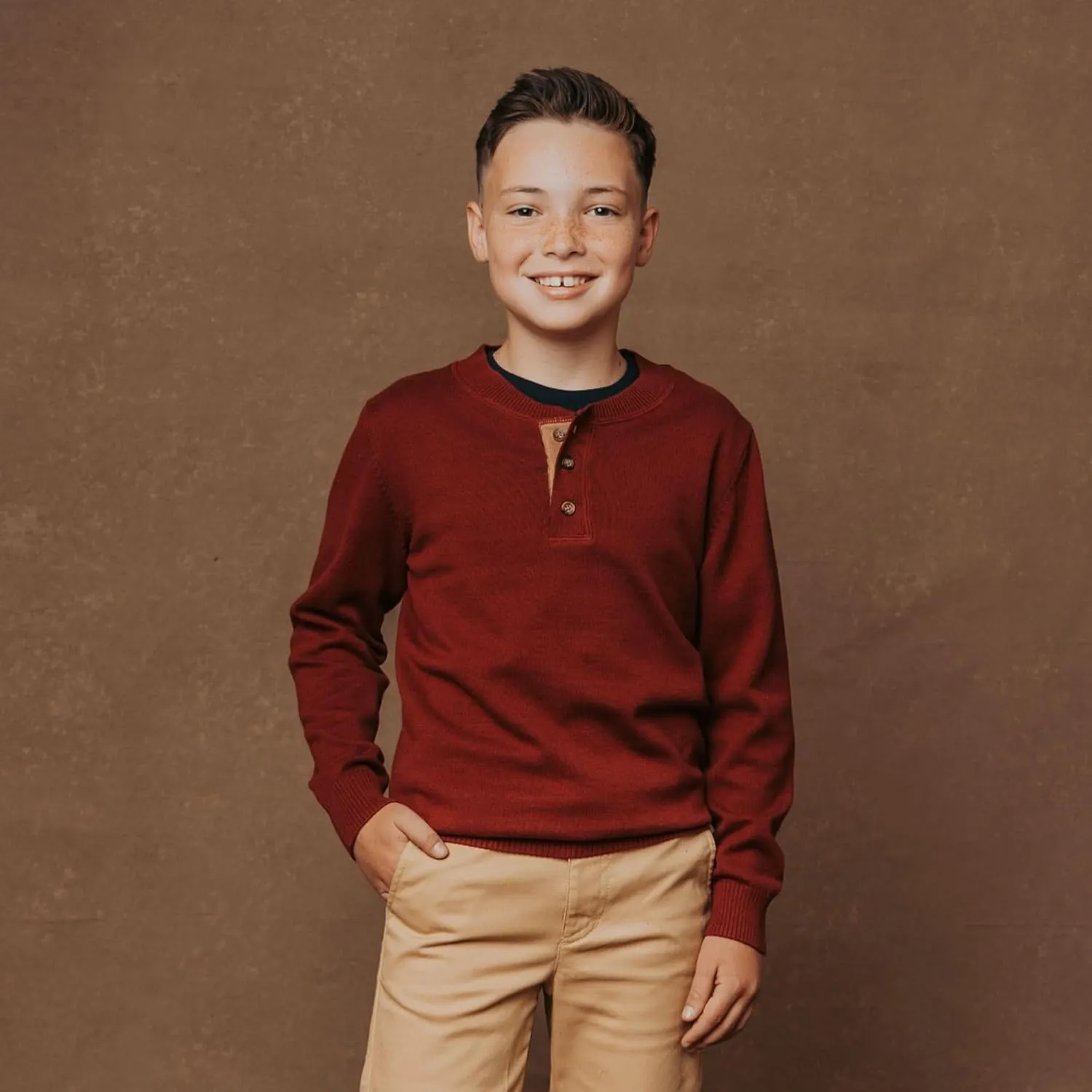 Hope & Henry Boys' Long Sleeve Henley Pullover Sweater