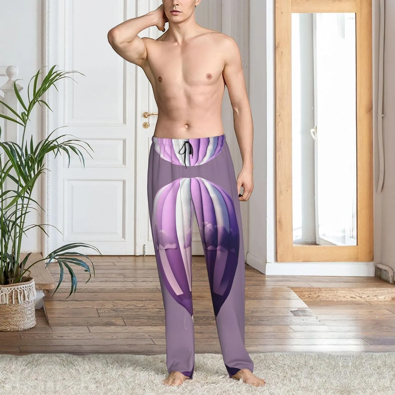 Hot Air Balloon Print Cozy Men'S Sleep Pants,Pajama Pants For Men,Lounge Pants Men,Soft Breathable Pj Pants