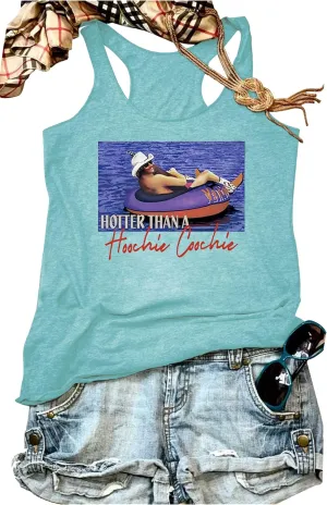 Hotter Than a Hoochie Coochie Tank Tops for Women Vintage Country Music Graphic Hawaiian Racerback T Shirt